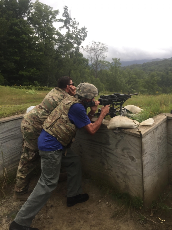 Past State Commander Ron Tallman participates in a live fire training exercise with soldiers From A Co (Sappers) 572nd BEB (EN) VTNG